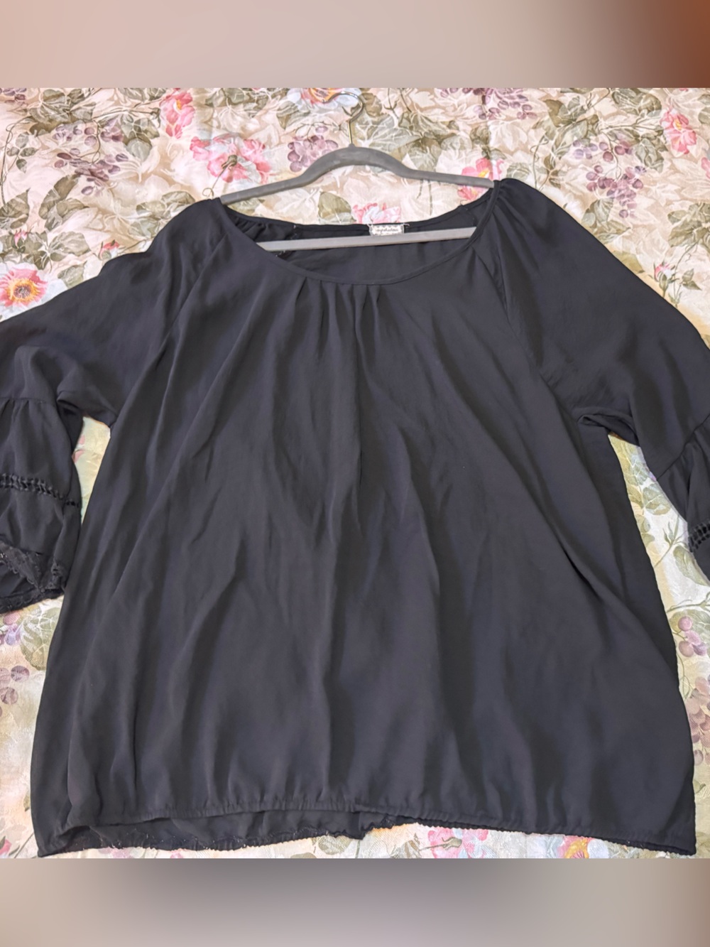 Eyeshadow Black Boho Peasant Blouse Lace Detail Bell Sleeves